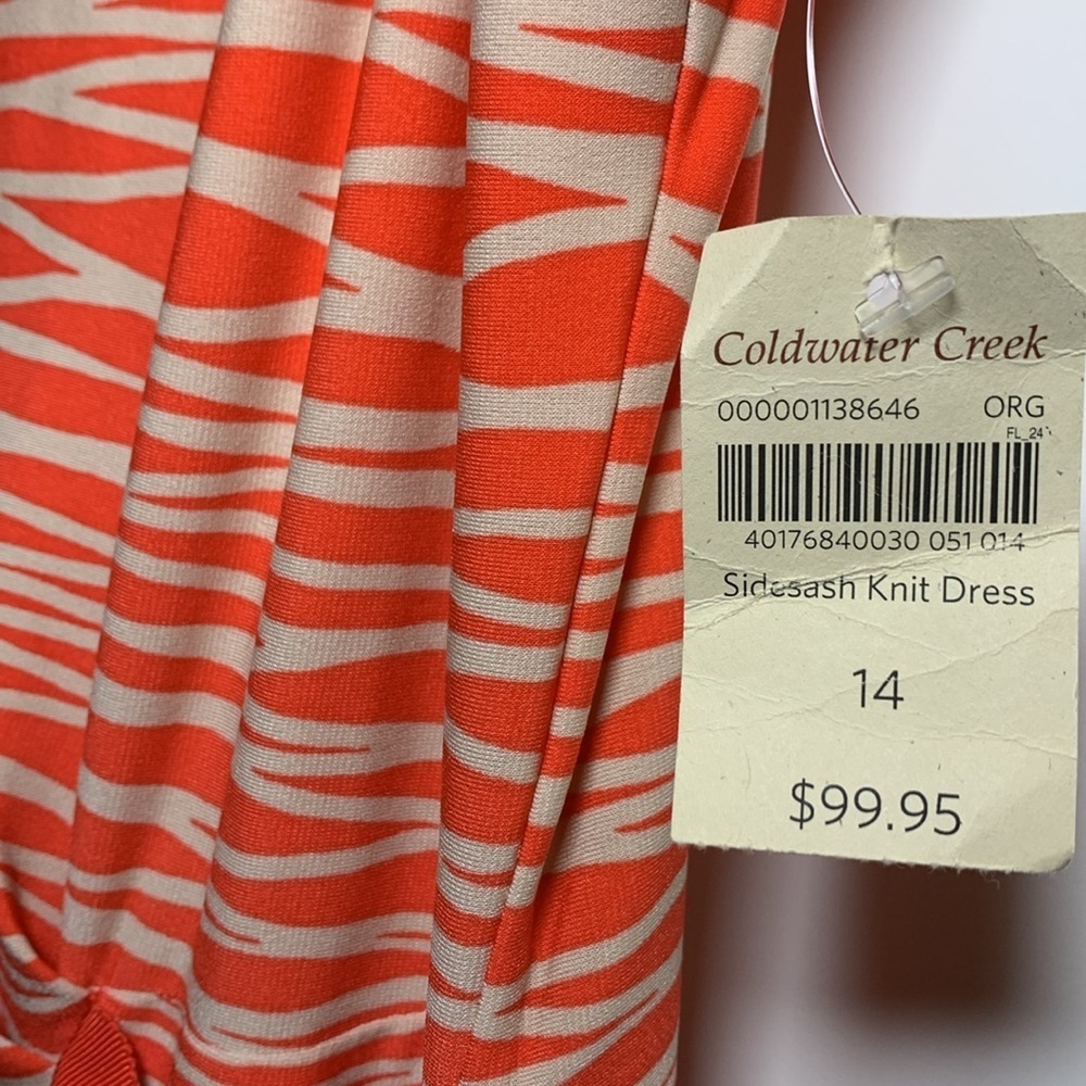 {Coldwater Creek} Vibrant Orange & Cream sidesash dress - Picture 5 of 7